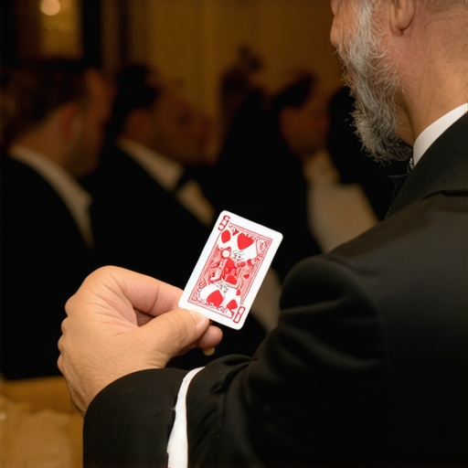 Magician performing a custom card trick for engaged audience at an event.