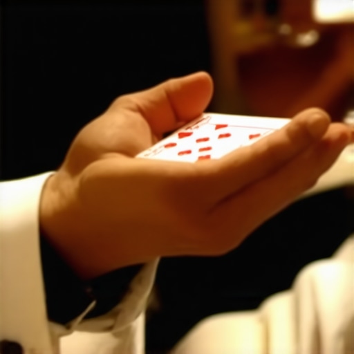Magician performing close-up magic at a lively event with engaged audience.