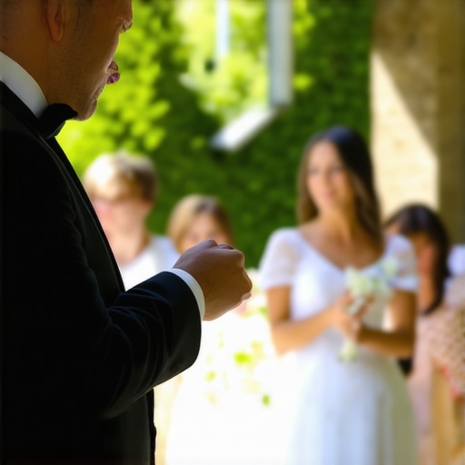 Magician performing close-up tricks at a wedding reception with engaged guests