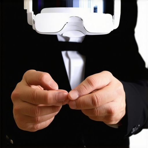 A magician's hands with high-tech equipment and AR device during a show